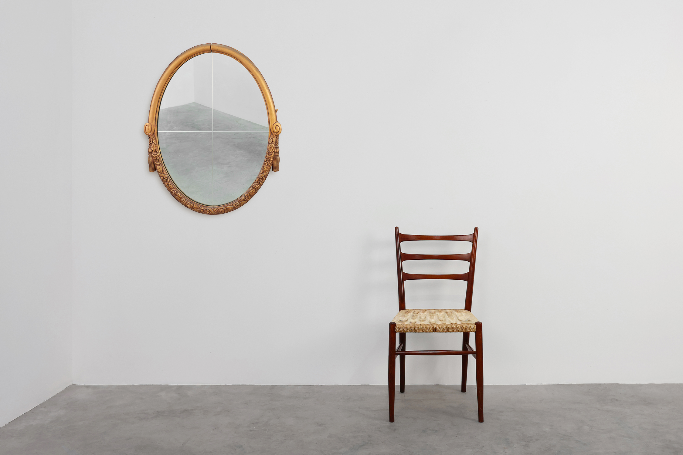 French oval gilded oak  carved art deco mirror, ca. 1925thumbnail